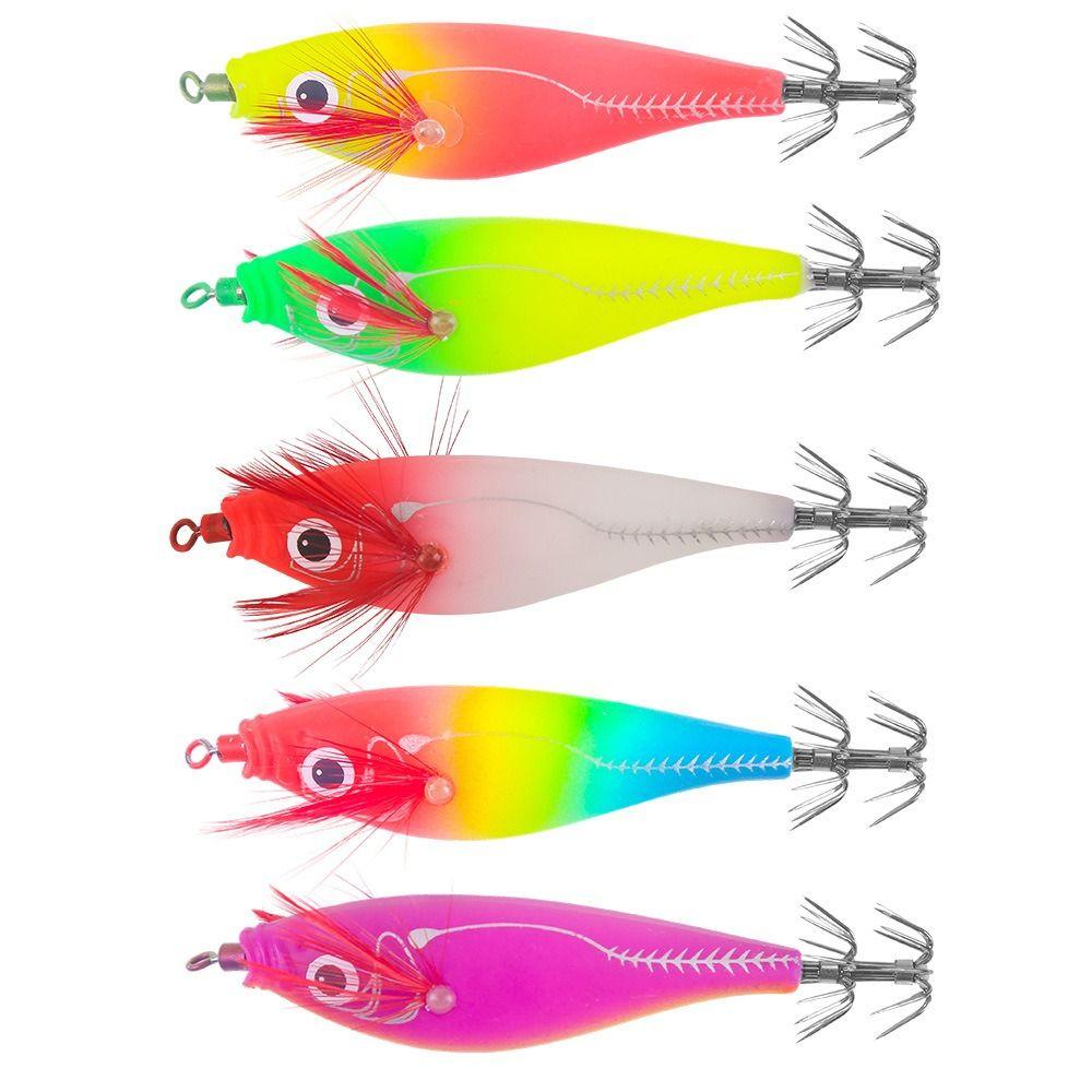 80mm 7g Squid Jig Artificial Calamar with Sound Beads Slow Sinking Lure Sea Fishing Lures Octopus Bait Wood Shrimp Sea Fishing