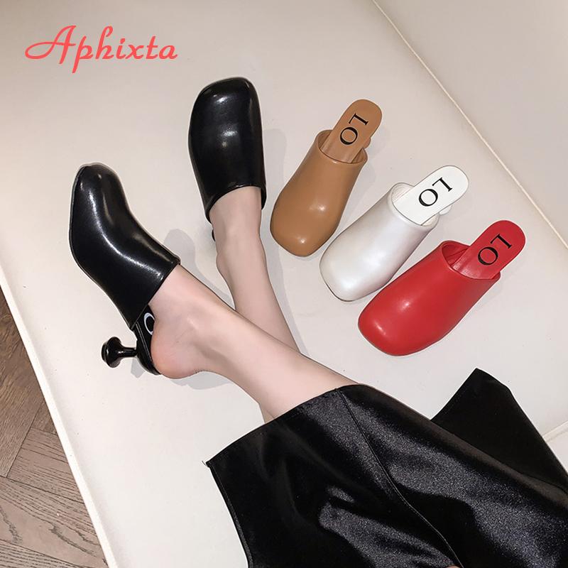 Fashion Aphixta 7cm High Heels Elegant Women Slides Round Toe Shallow Summer Dress Slides Sexy Strange Style Heels Shoes Size 42 Sandals