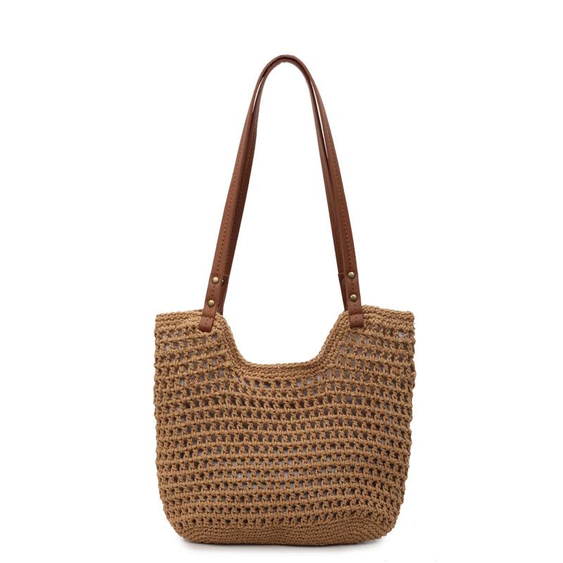 Casual Large-capacity Shoulder Cotton Thread Woven Bag Women's New Reticulated Tote Bag Seaside Vacation Beach Bag