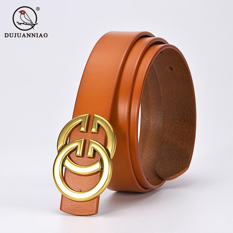 Letter Retro Belt First Layer Cowhide Casual Pure Cowhide Belt Women'S Genuine Leather Jeans Women'S Belt