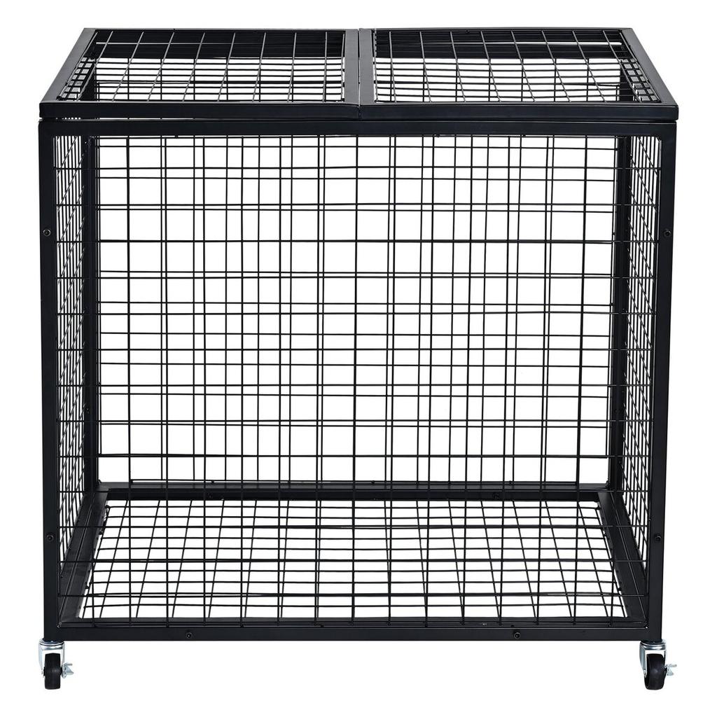 Rolling Sports Ball Storage Cart, Lockable Basketball Cage with Double Lids, Sport Equipment Holder Organizer for Indoor Outdoor, Steel Storage Rack