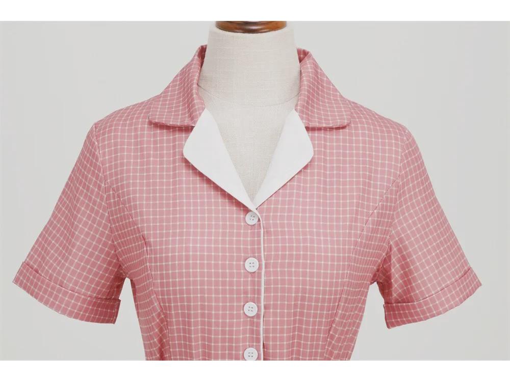 2023 Retro-Kariertes Damen-Anzugkragenkleid mit Gürtel