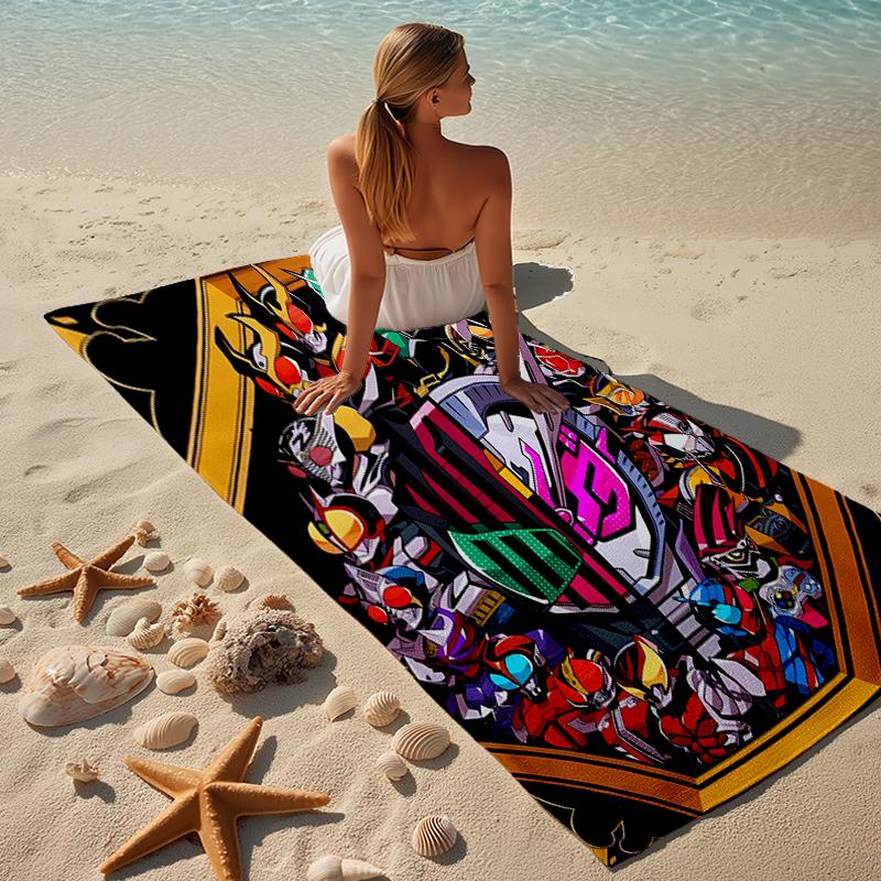 proof beach towel with a UFO Robo Grendizer3 pattern - soft,absorbent,quick-drying,machine washable - perfect for swimming,camping,bathing
