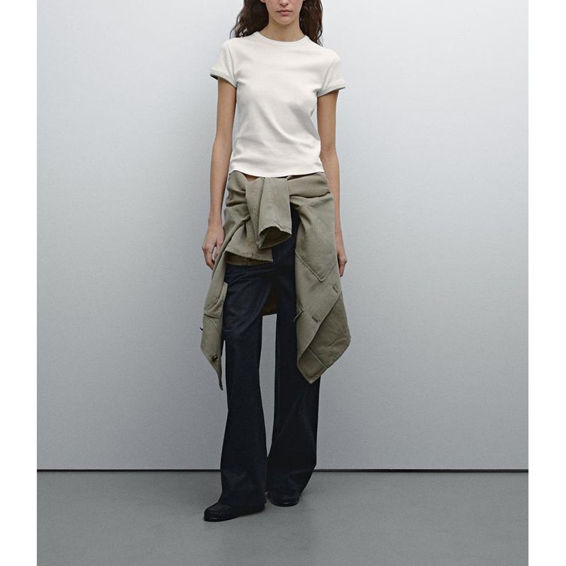 MD Summer New Product Women's Clothes Minimalist Style Cotton Rib Stitching Short round Neck Short Sleeve T-shirt Top 6234518