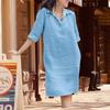 Rochie Femei Rever Gât în V Nasturi Decolteu Mânecă Scurtă Croială Largă Îmbrăcăminte de Zi Lungime Genunchi Vară Culoare Solidă Rochie Casual Îmbrăcăminte Zilnică