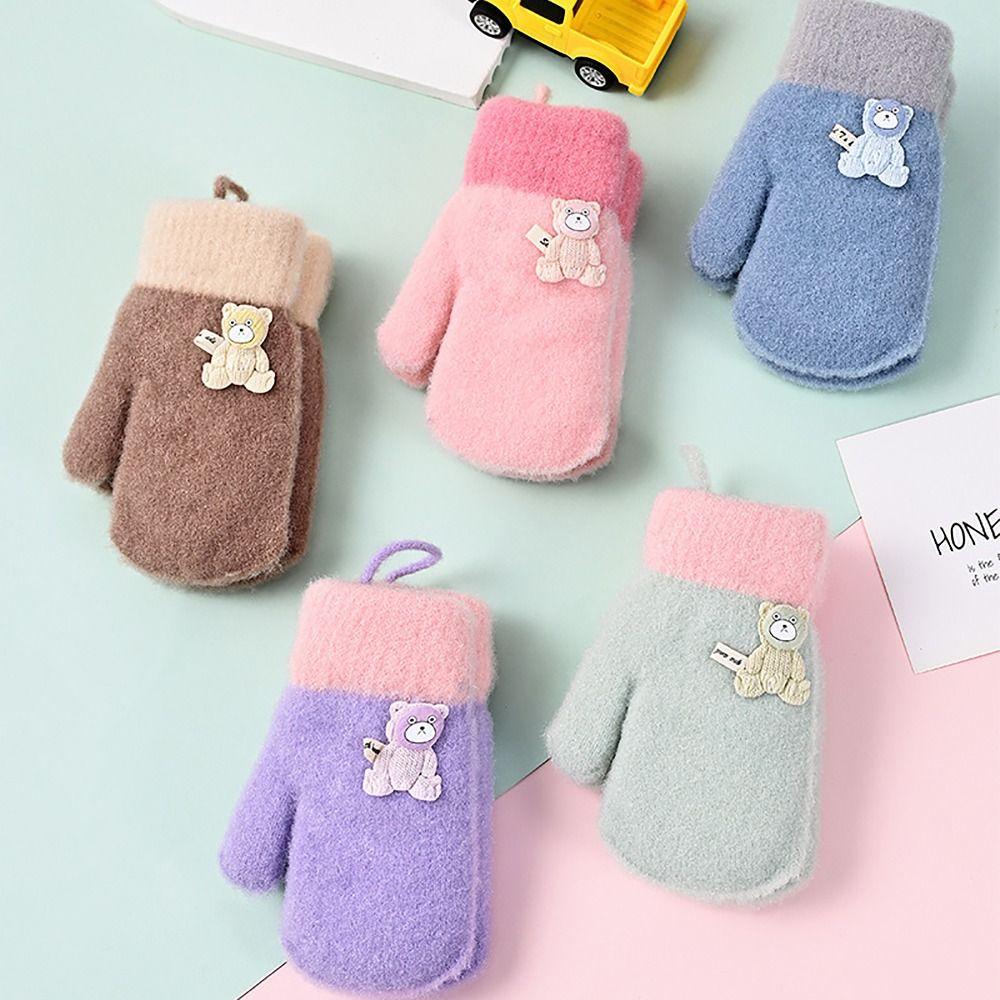 Cute Bear Kids Winter Gloves Knitted Wool Glove Bracers Hand Warmer For Children Toddler Kids