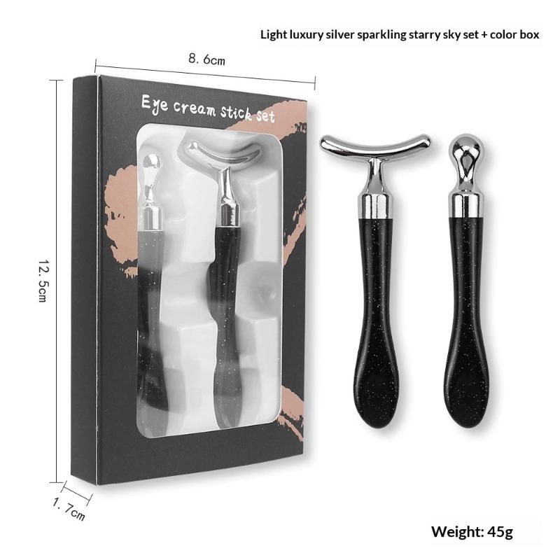2Pcs/Set Zinc Alloy T-Shaped Eye Cream Massage Stick With Scoop Eye Manual Massage Tool Set Beauty Face Eye Massage Stick