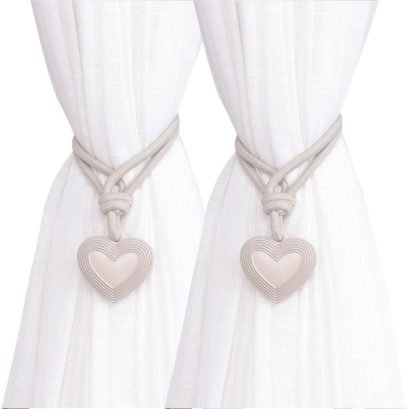 Elegant 2Pieces Braided Rope Window Curtain Tiebacks with Heart Pendant Drapery Holdbacks Ties for Home Aesthetic Decors