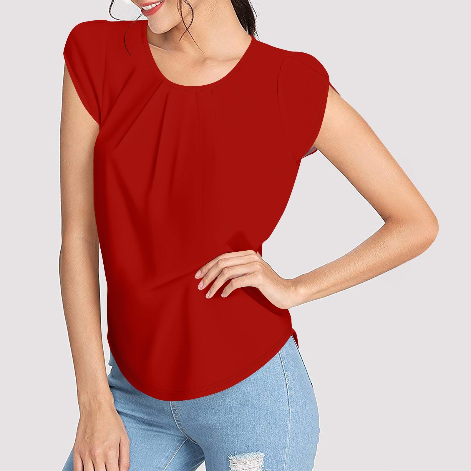 

Женские модные повседневные топы с короткими рукавами и круглым вырезом с принтом и короткими рукавами M красный