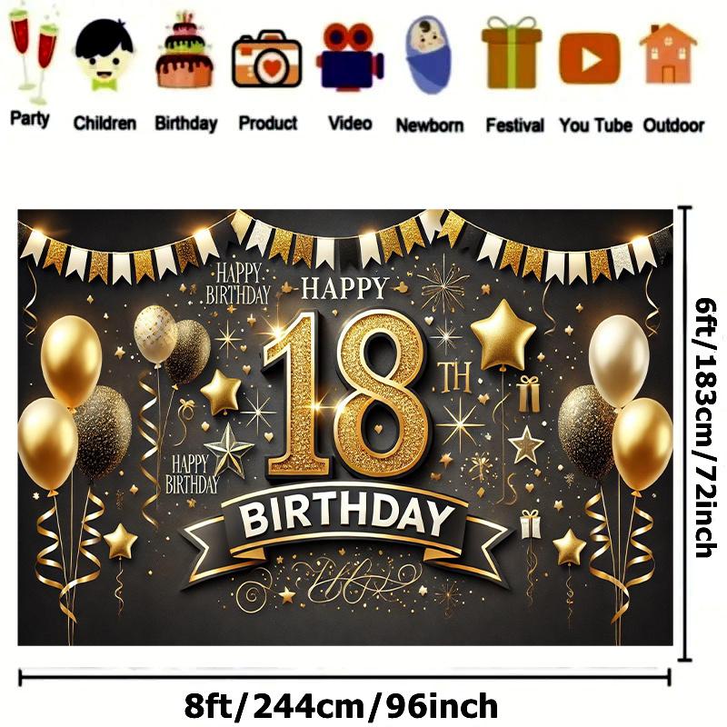 18th Birthday Banner - Luxurious Colorful Background - Multi functional Decoration for Indoor and Outdoor Celebrations