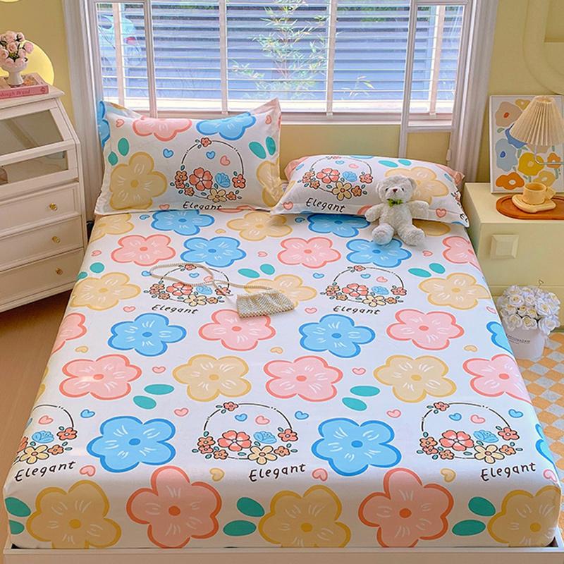 1 Stück Erdbeer-Druck Spannbettlaken Einzel-/Queensize-Bettlaken mit Gummizug 360° Rundumschutz Weich und Atmungsaktiv drap de lit