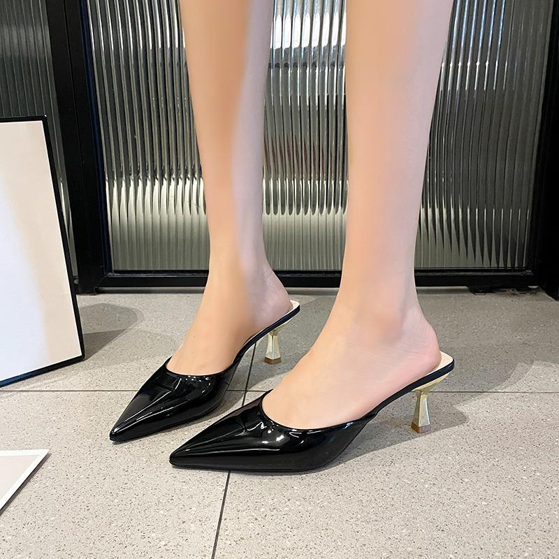 Baotou Slipper da Donna Nuova Estate Vernice Punta a Punta Bocca Bassa Tacco a Spillo Piccolo