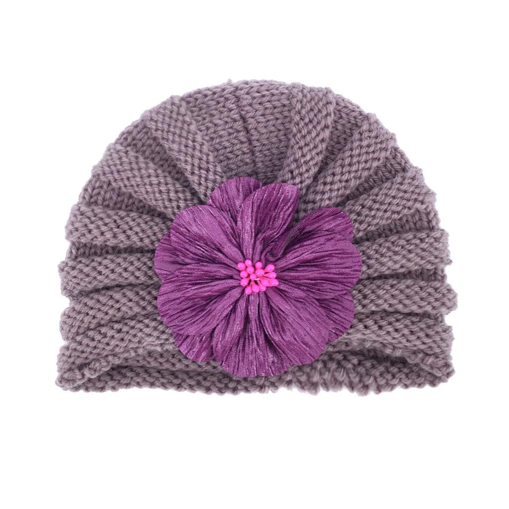 European & American Children's Knitted Woolen Hat with Flower - Warm Baby Hat for Autumn & Winter
