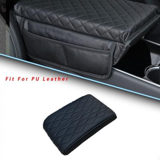 Best Leather Center Console Lid Armrest Cover Trim Fit For PU Leather Black