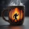Hrnek Sasquatch Lesní požáry Venkovní hrnek na kávu 3D Vintage hrnek Sasquatch Kempování Halloween Novinka Nádobí na pití