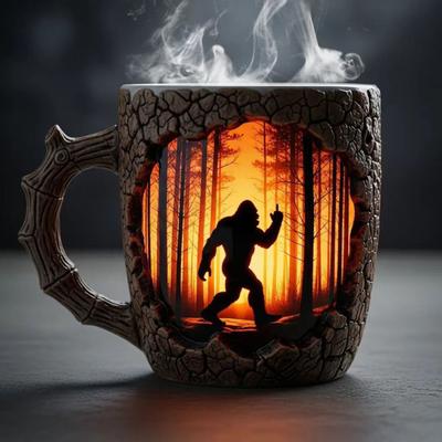 Sasquatch Forest Fires Mug Outdoor Coffee Mug 3D Vintage Sasquatch Mug Camping Halloween Novelty Drinkware
