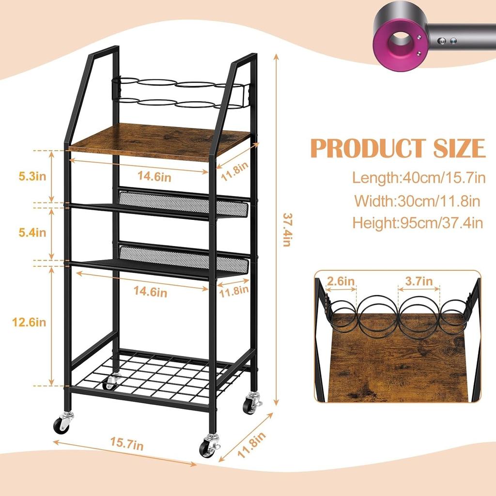 4-Tier Freestanding Towel Rack with Wheels - Hair Tool Organizer & Metal Shelf, Space Saving for Bathroom/Pool