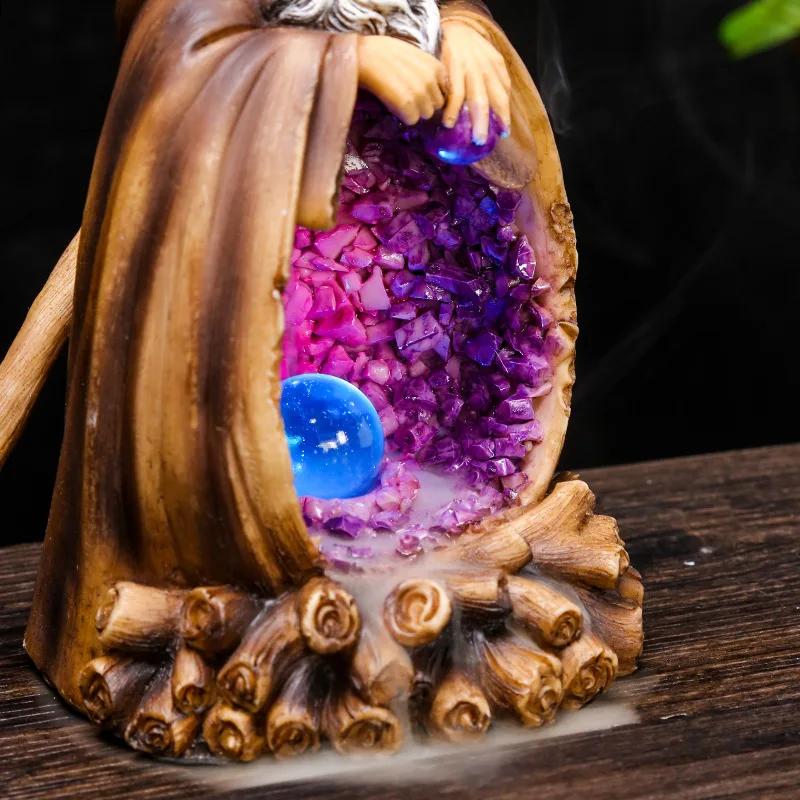Creative Design Luminous Crystal Ball Magician Backflow Incense Burner With 20Pcs Incense Cones, Indoor Aromatherapy, Home Decor