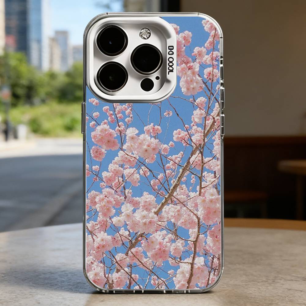 Pink Sakura White Shockproof Phone Case For iPhone 16,15,14,13,12,11,Pro,XS,Max,Plus,Mini,SE