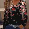 Fashion Elegant Abstract Floral Painting V-Neck Long Sleeve T-Shirt, Casual Stylish Long Sleeve Shirt, Women'S Outerwear Top