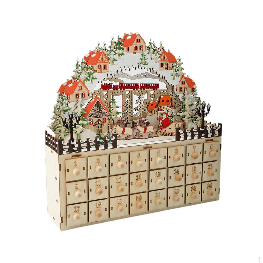 Vánoční adventní kalendář stolní dekorace s úložnými zásuvkami s osvětlením na oslavu 24 dní