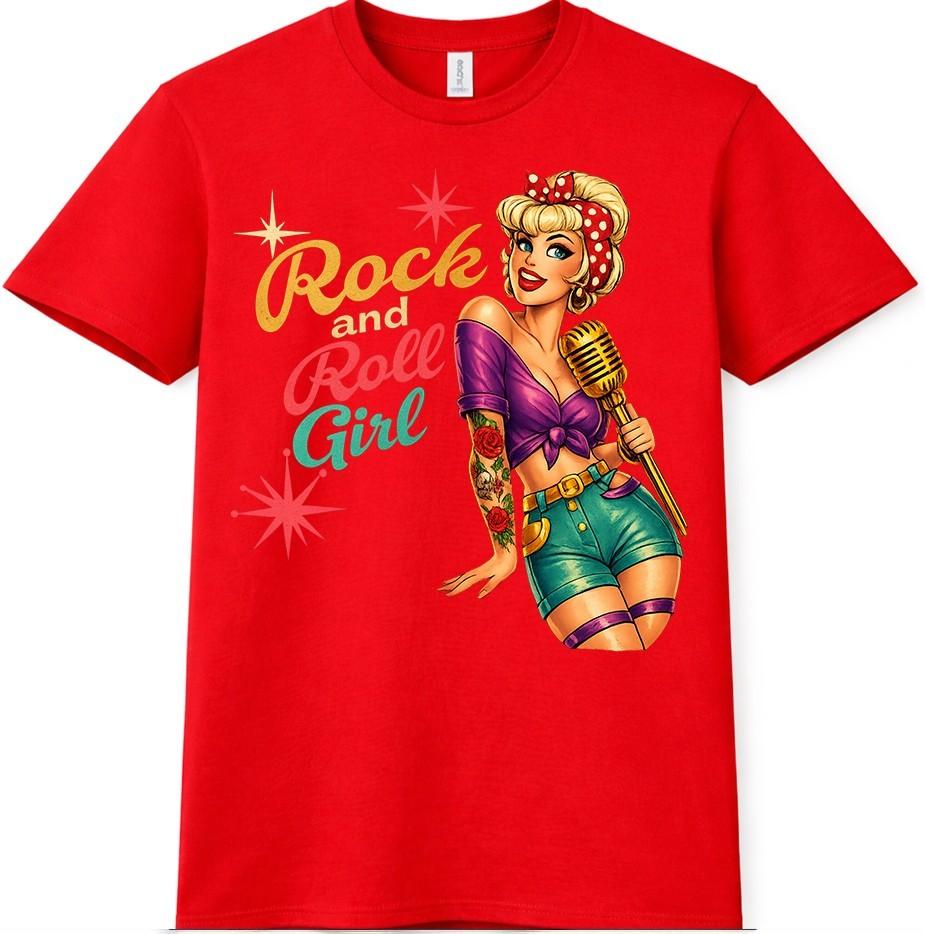 Rock Roll Girl T Shirt Retro Pin Up Singer Rockabilly Graphic Tee Top 4XL