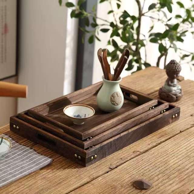 Chinese Style Wooden Tea Tray Set - 3-Piece for Desserts, Weddings, and Dried Fruits
