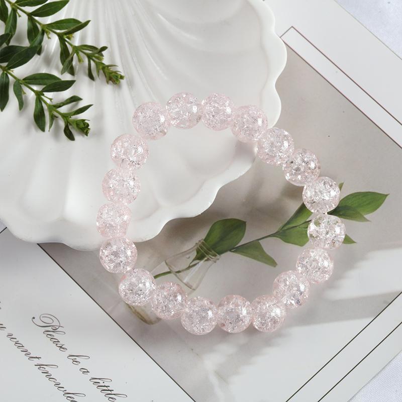 10mm Y2K Style Cracked Bead Bracelet, Multi Color Glass Round Bead Women's Fashion Jewelry Suitable For Daily Wear