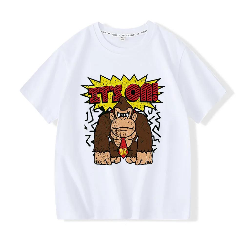 Donkey Kong Bananza Cartoon Print TShirt Children Kawaii Girls and Boys Short Sleeve Casual Kids Cotton Tees Summer Clothes
