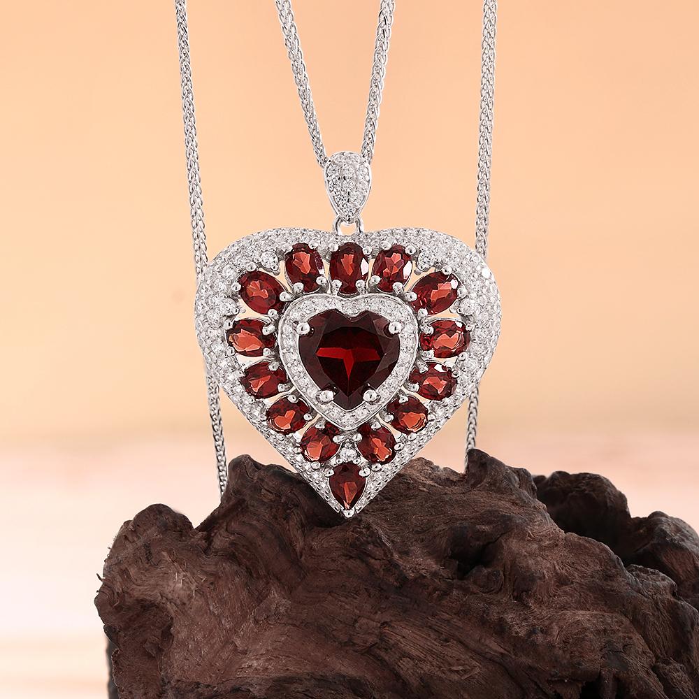 Heart design Natural garnet pendant January Birthstone necklace gorgeous fine jewelry women 925 sterling silver anniversary part