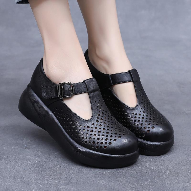 GKTINOO Genuine Leather Closed Toe Sandals For Women Hollow Out Summer Platform Sandals Wedges Leisure Ladies Shoes Handmade