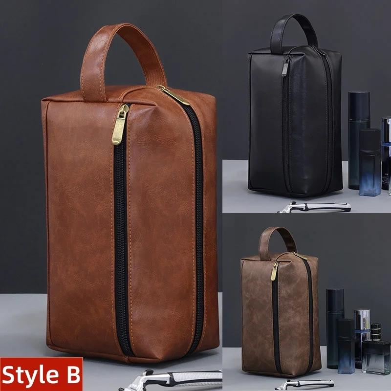 PU Leather Man Woman Handbag Large Capacity Material Portable Handbag Makeup Pouch Travel Wash Bag Vintage