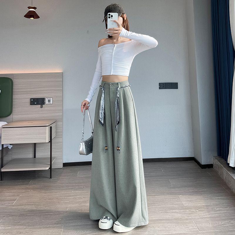 Women's 2026 Spring/Summer High-Waisted Wide-Leg Suit Pants with Woven Belt