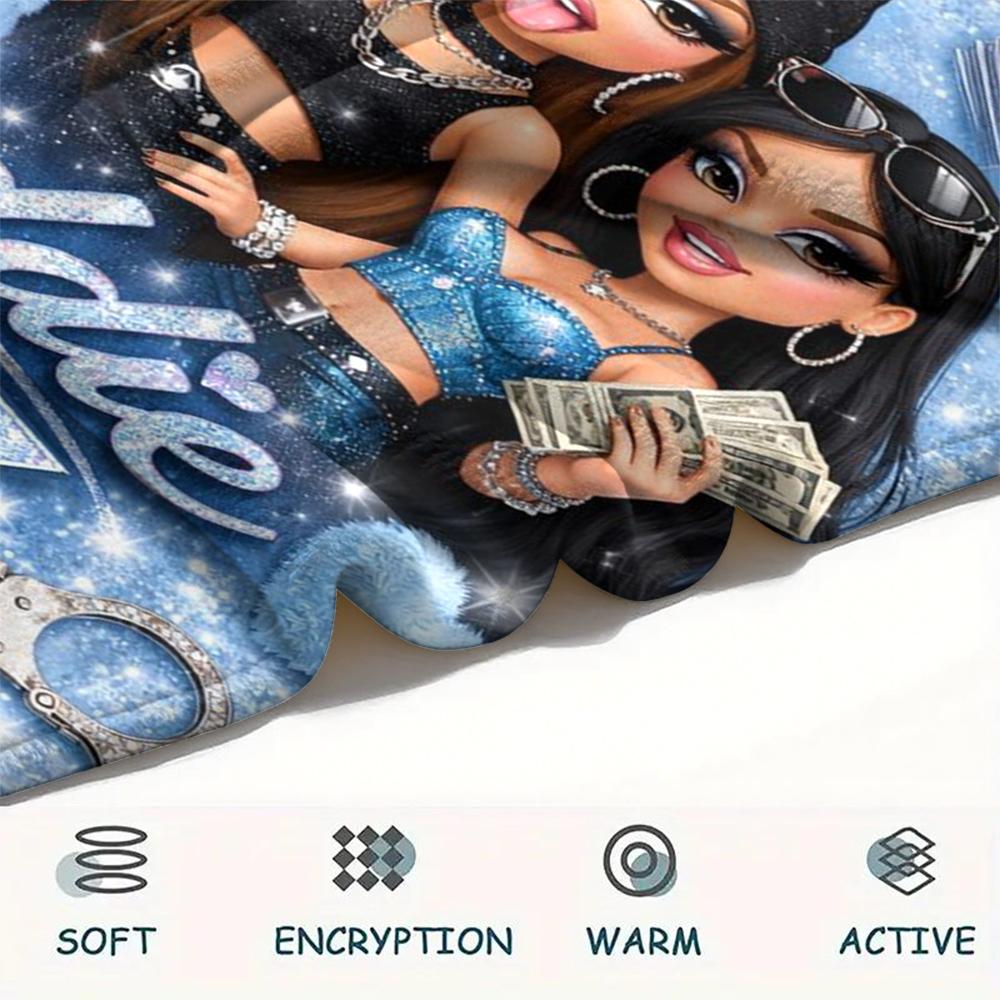 1Pc Bratz Doll Print Flannel Blanket, High quality Comfortable for All Seasons, Home Decor, Warmth and Comfort, Perfect for Gifts