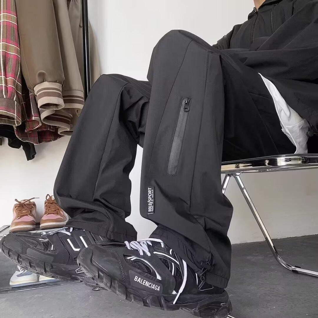 New black waterproof men s quick-dry loose straight-leg sports casual pants M