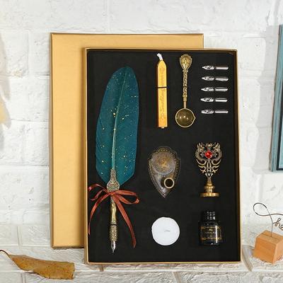 Luxuriöses Füllfederhalter-Set, Vintage-Stil, mit Goldfedern, Tintenflasche, Kalligraphie, Schreibfeder, Geburtstagsgeschenkbox, 5 Federn