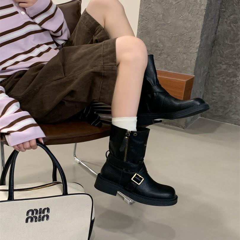 Retro British style round head belt buckle Martin boots women's 2025 autumn and winter new soft-soled versatile Chelsea short boots