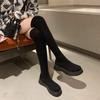 Damen 2025 Schwarze Overknee-Stiefel mit dicker Sohle, schlank, gestrickt, Stretch