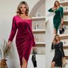 Winter Casual V-Ausschnitt Einfarbige Taille Samtkleid Für Damen