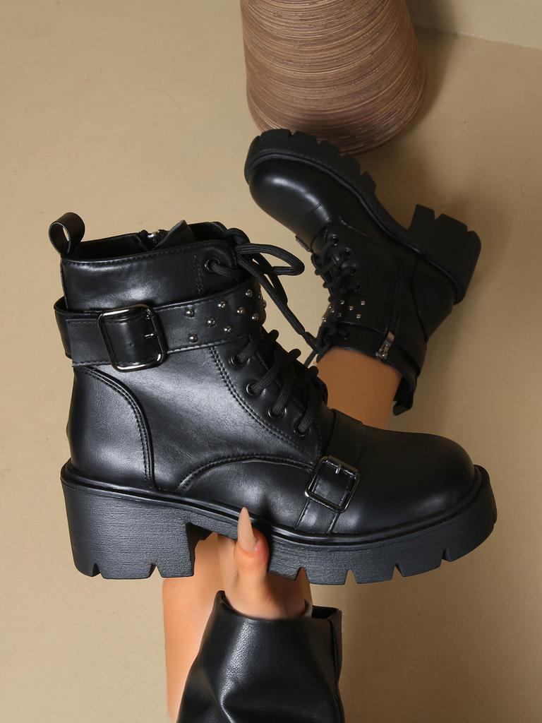 Fashion Women's Boots Thi Heel Lace-Up Ort Boot Spring 2025 Briti Sle Side Zipper Thi Bot Heightening Boots