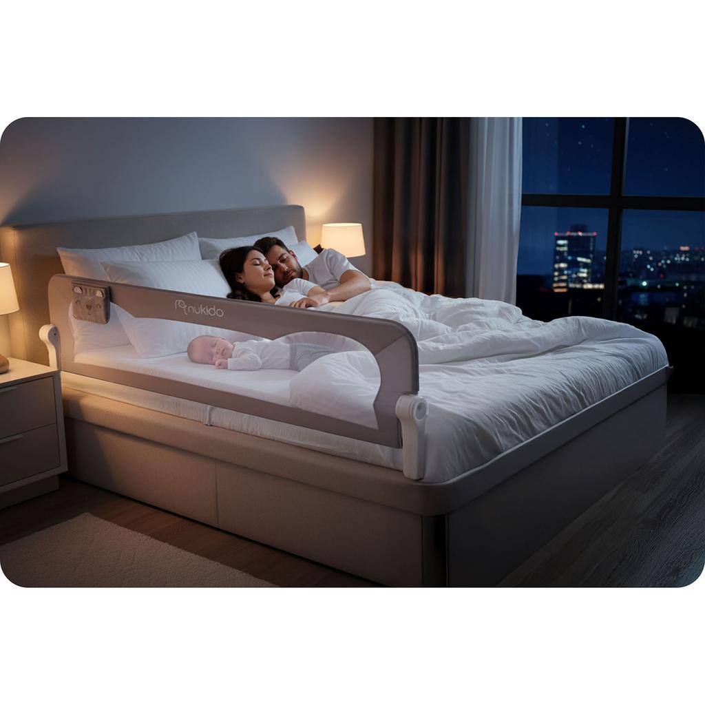 Bed Guardrail, Safety Gate, Lock, 200 Cm, Nukido, Gray