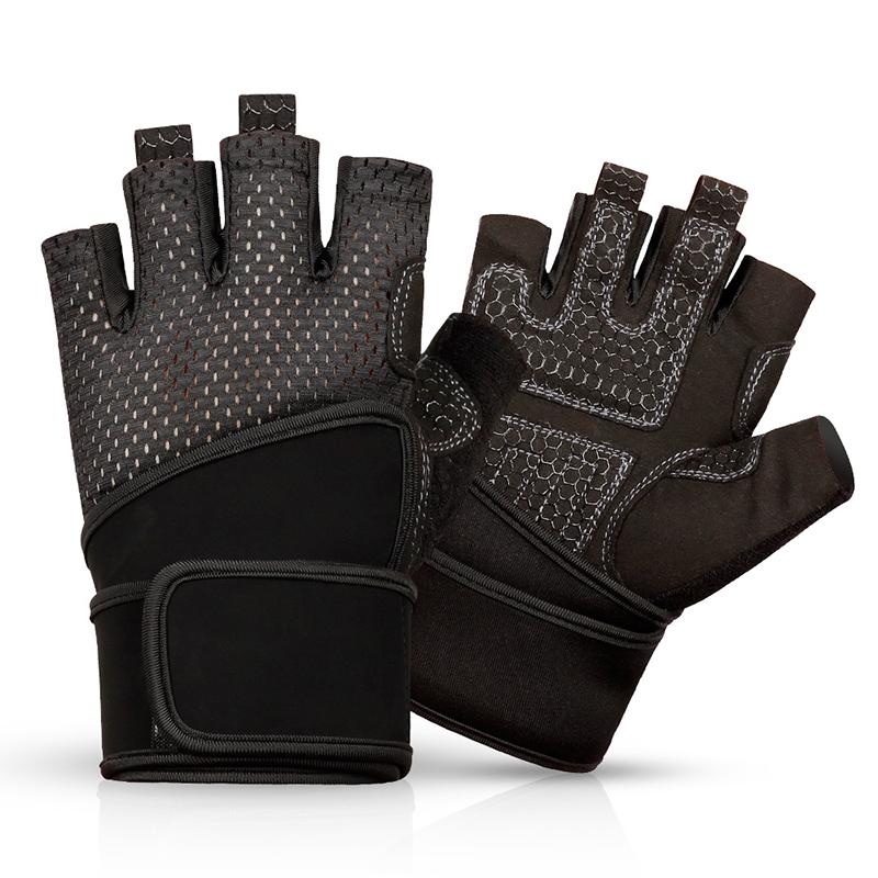 Custom Logo Half Finger Long Wrist Band Protection Gym Fitness Weight Lifting Gloves For Men