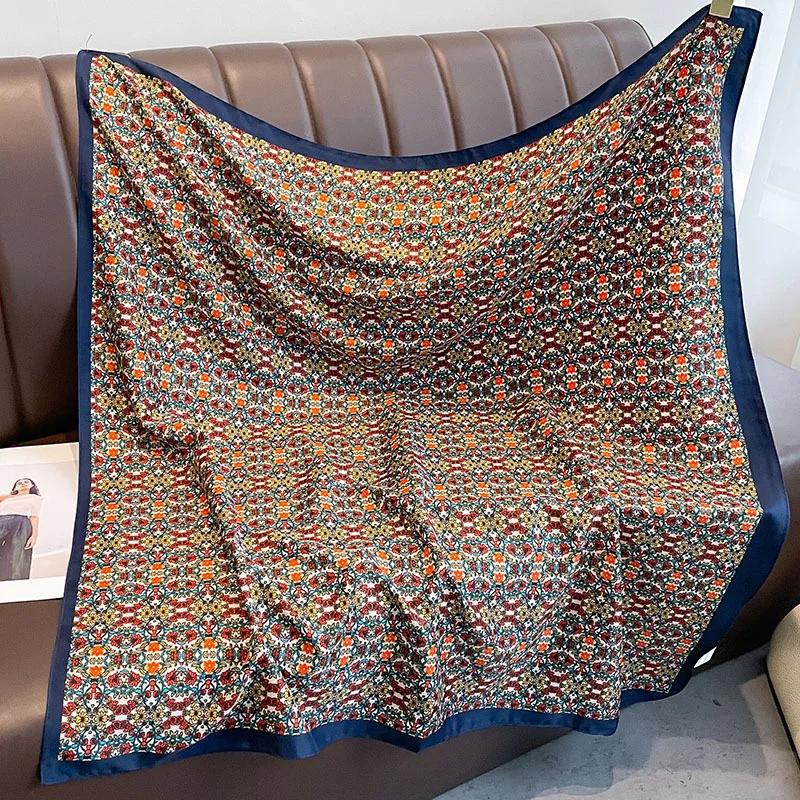 Brand Twill Silk Scarf Women Luxury Shawl Wrap 90cm Square Headband Print Neck Tie Female Hijab Satin Echarpe 2025 Bandana