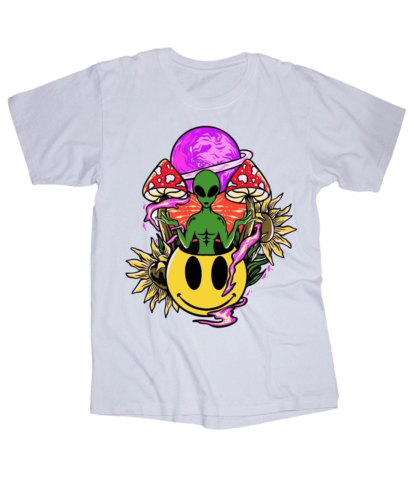 

Alien Happy face Mushroom Sunflower Universe white T-shirt S
