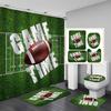 Sport Game Fabric Shower Curtain Set Cool Basketball Soccer Volleyball Rugby Baseball Graffiti Sports Theme Bathroom Set Decor