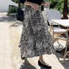 Qooth Summer Mid Length Pleated Skirt Leopard Print Chiffon Skirt Casual Elegant Women Skirts QT120