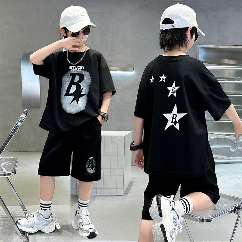 Summer Boys Alphabet T-Shirt Tops+Shorts Pant Student Workout Sets School Kids 2 PCS Tracksuit Children Jogging Outfits