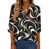 Women Casual V Neck 3/4 Sleeve Blouse with Roll Tab Sleeves Loose Fit Printed Top for Everyday Office Wear