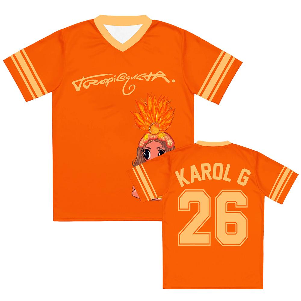 Karol G Jersey Football Tee V-neck Short Sleeve Summer Female Male T-shirt Unisex Short Sleeve O-neck Fashion Tshirts XXS