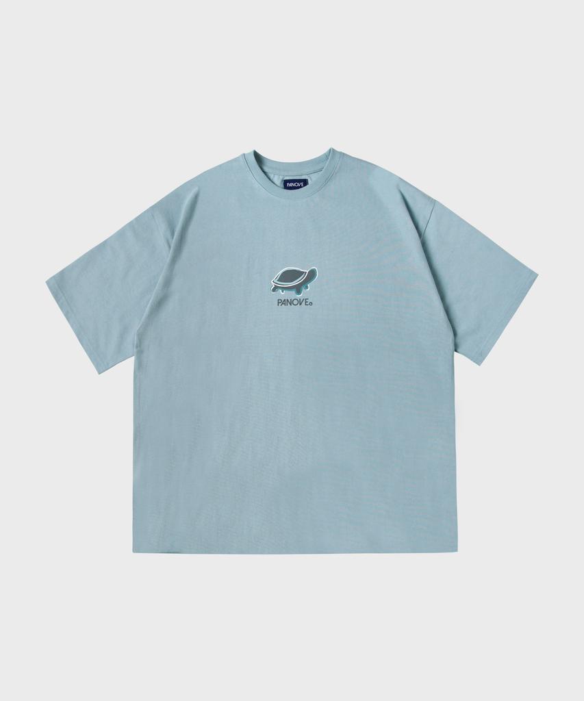 Panobeu Pnv004 Turtle Artwork Oversized Short Sleeve T-Shirt (Light Blue)